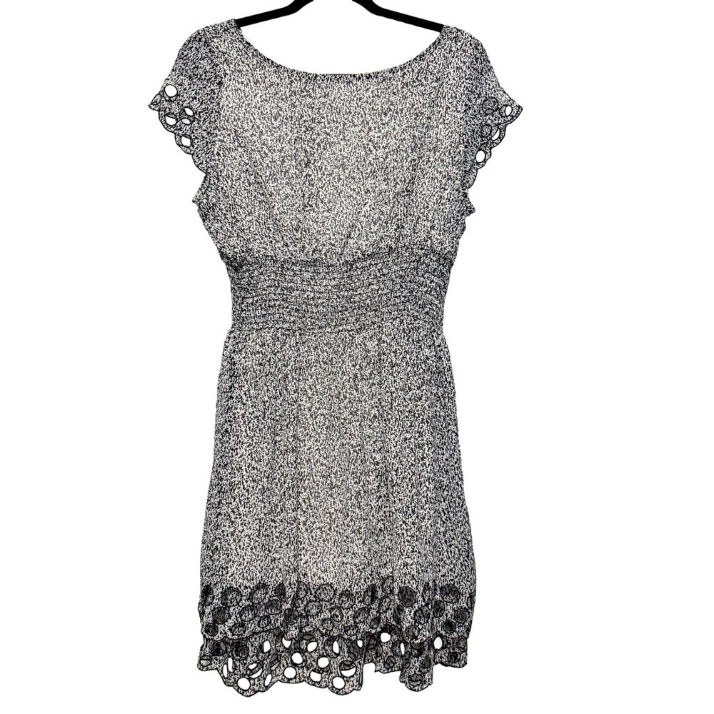 Bar III Womens Large Black White Animal Print Smocked Waist Eyelet Hem Dress - Picture 11 of 11